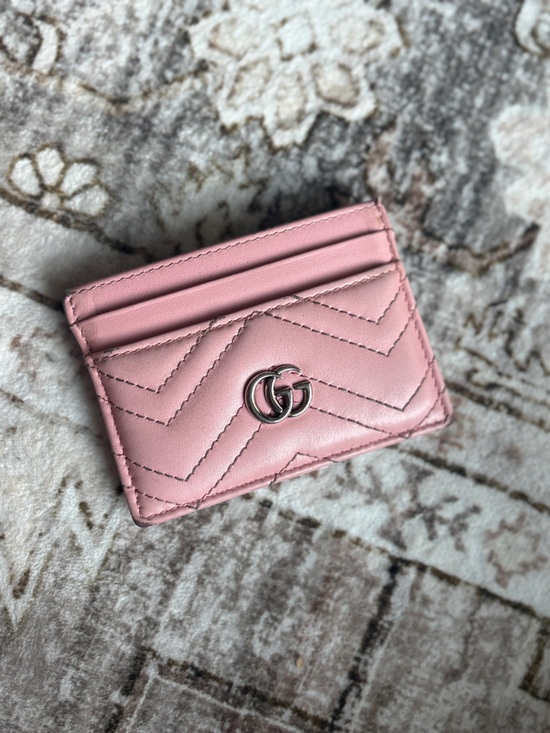 Gucci Handbags - Gucci Pink Leather Card Case with Silver GG Logo